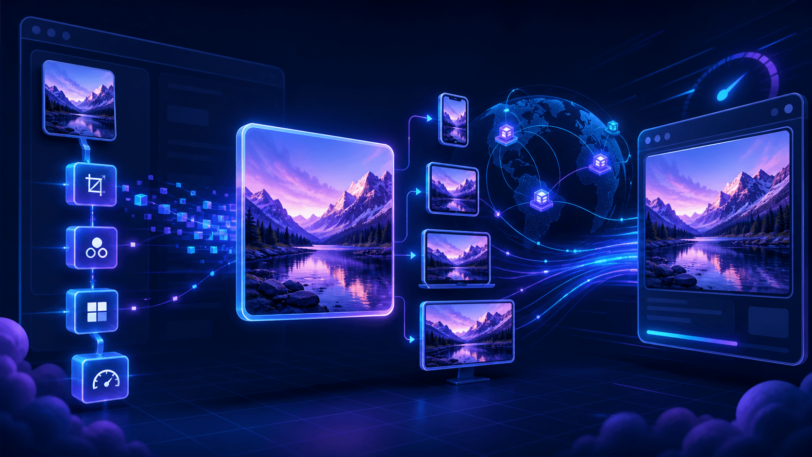Responsive image optimization pipeline across devices and a global delivery network