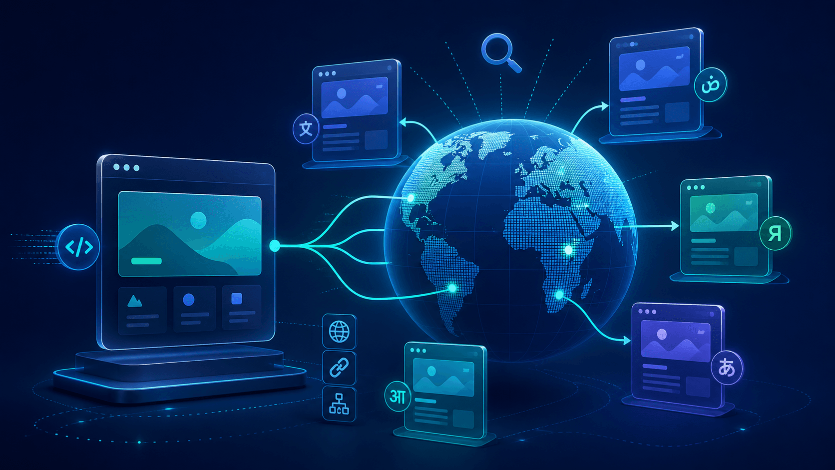 Localized web pages connected across a global Next.js website