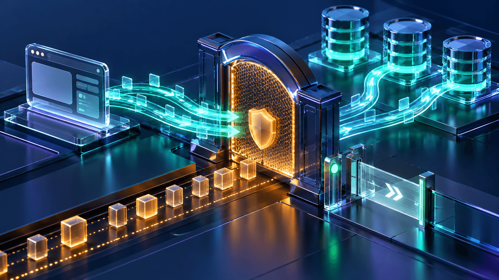 A web application routing permitted reads around a maintenance gate while writes pause behind a shield