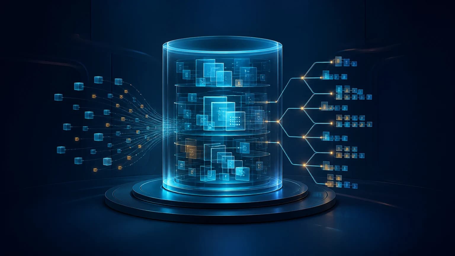 Layered JSON documents organized by a branching PostgreSQL index inside a database