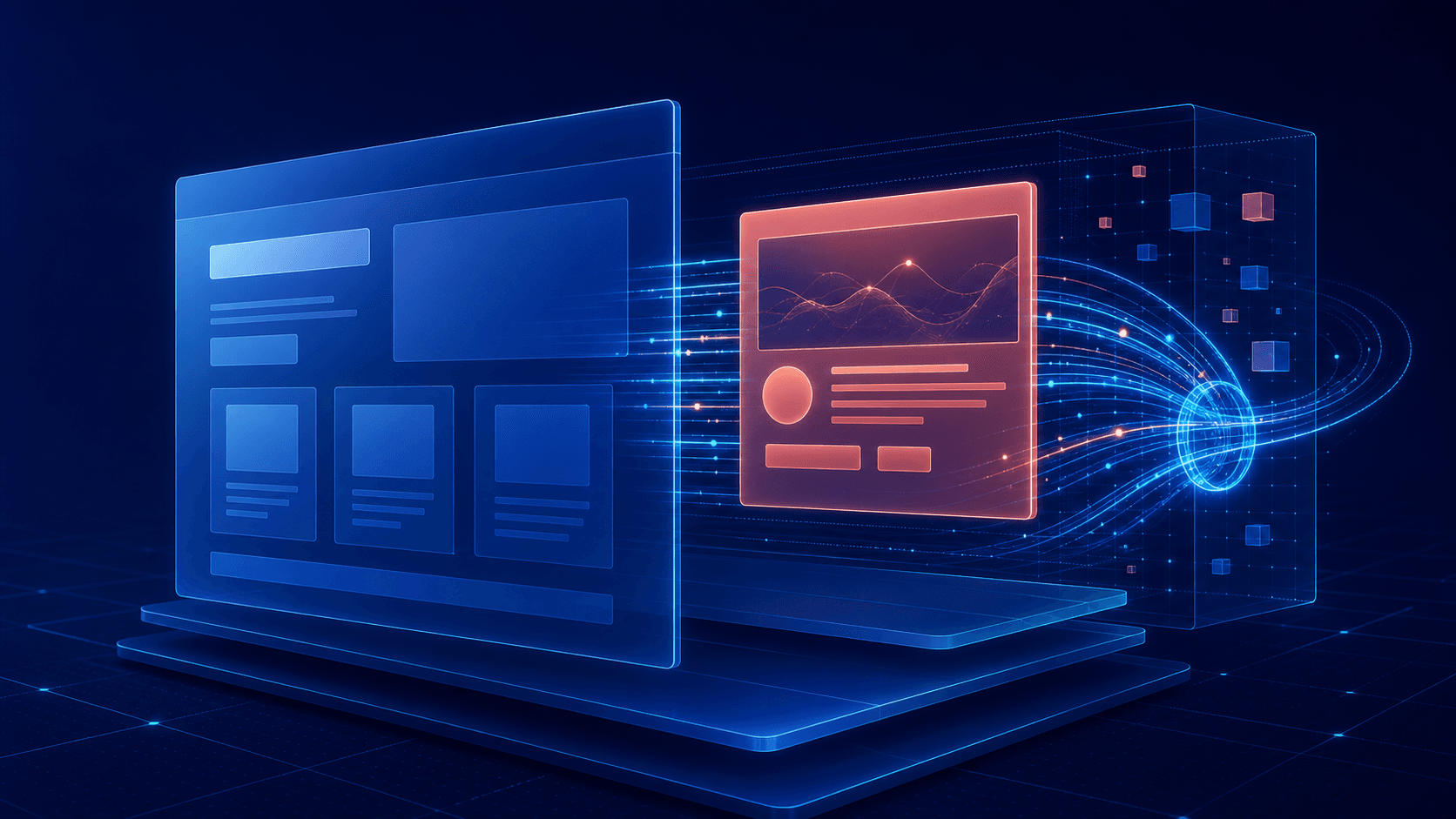 Layered website panels with dynamic content streaming into a fast static page shell