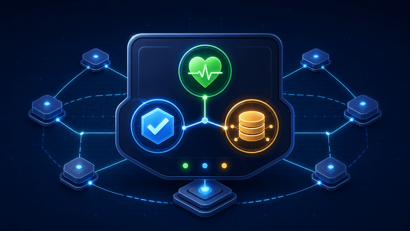 Abstract dashboard showing service health, readiness, and dependency status