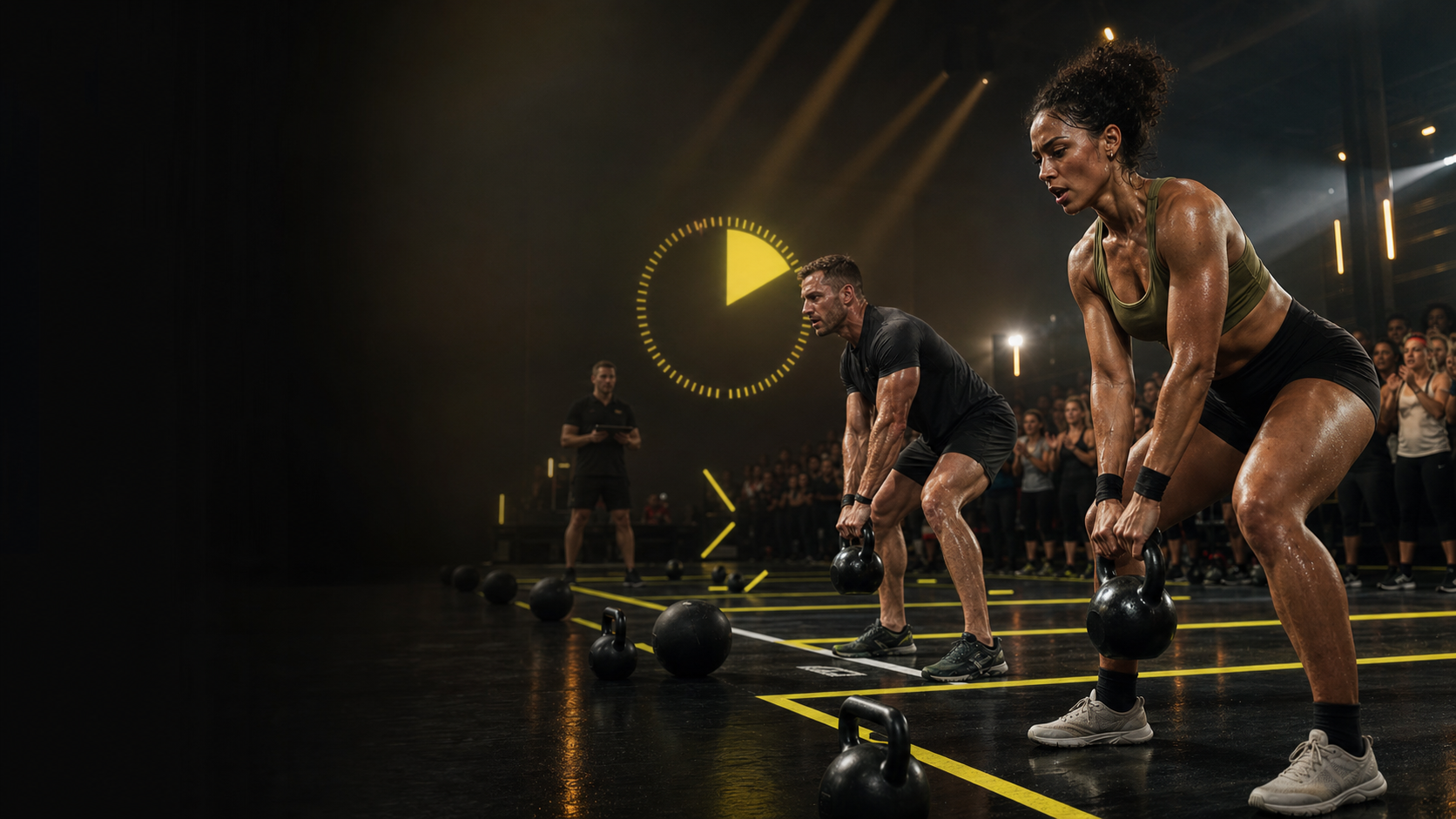 Athletes competing during a live fitness event
